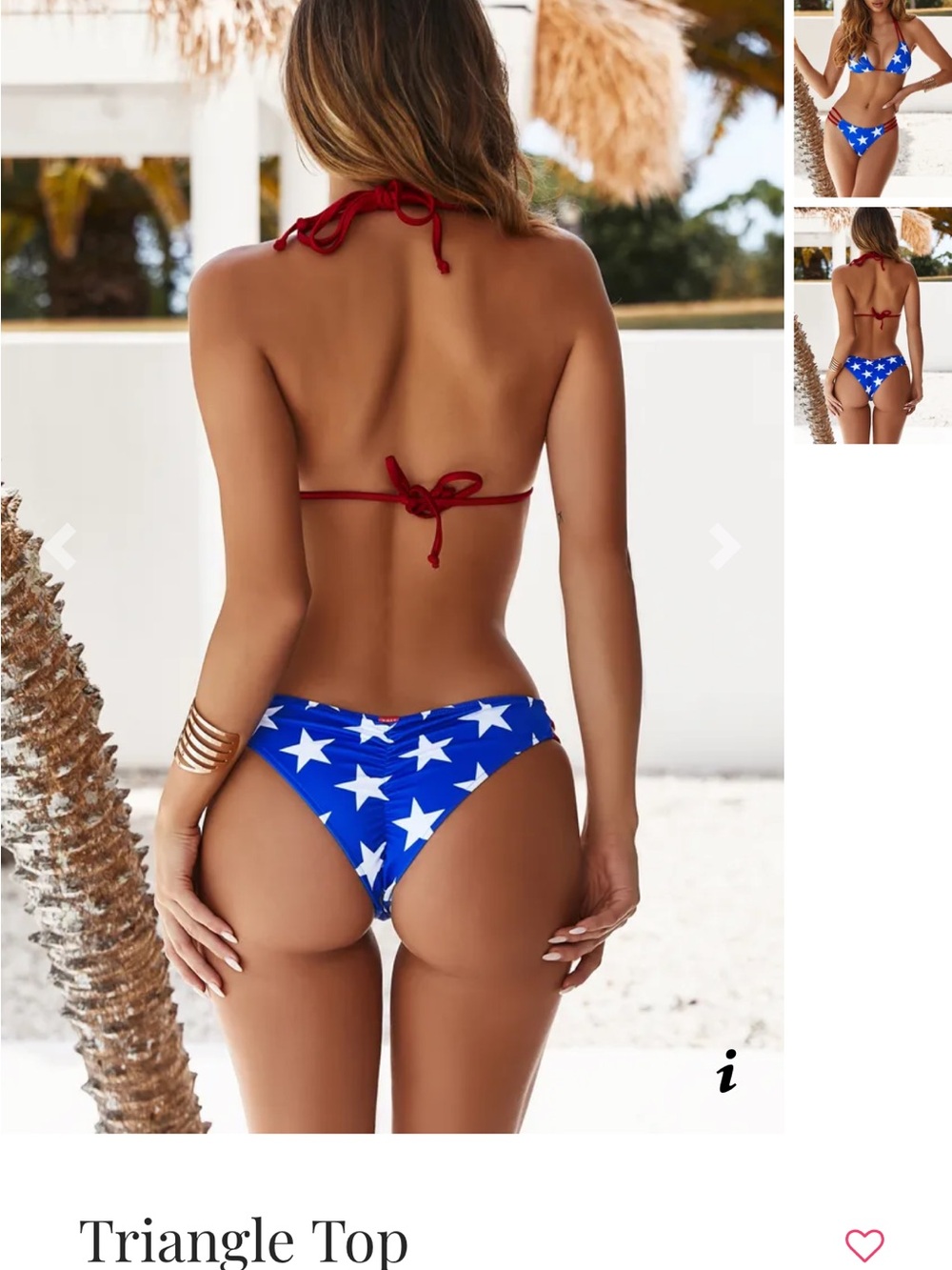 Blue Star Print Triangle Bikini with Red Straps - Picture 2 of 10